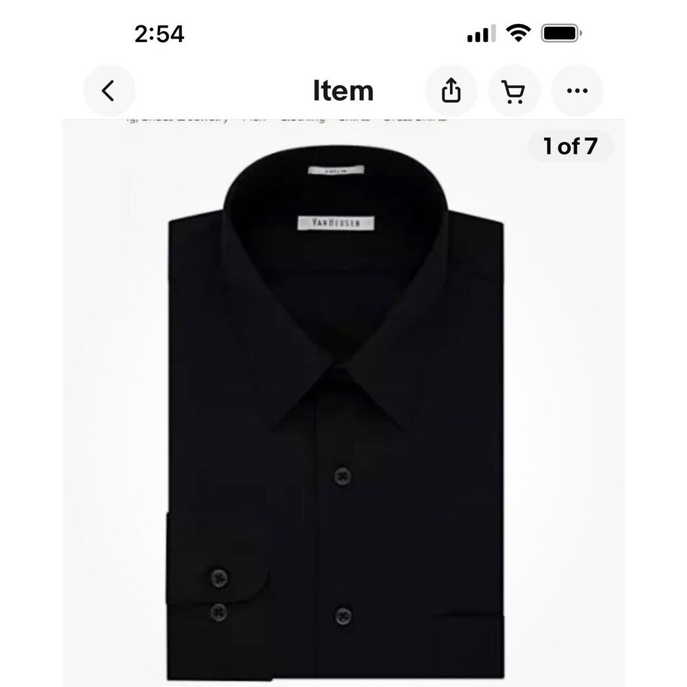 Van Heusen Men's Poplin Regular Fit Solid Point Collar Dress Shirt, Black, Med